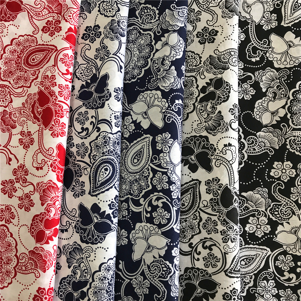 腰果花型 纯棉布印花衬衫面料 现货批发府绸印花布 133*72