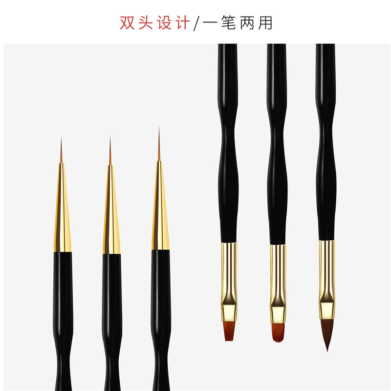 Herramientas de uñas transfronterizas de doble cabeza pluma de dibujo pintada pluma de gancho de dibujo tallada Pluma de Oro pluma de tubo de cobre de varilla