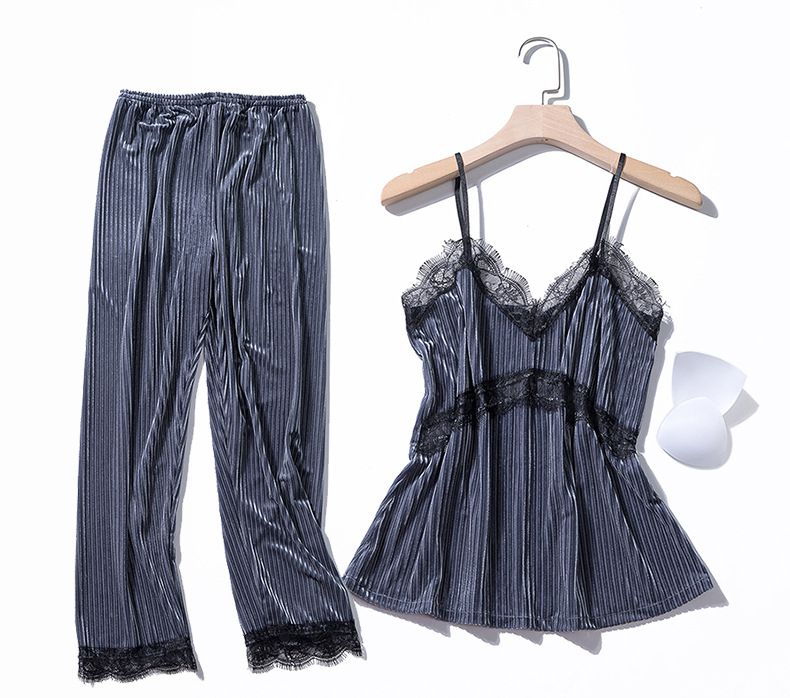 Korean women's Velvet sexy pajamas with suspenders four-piece suit NSMR7793