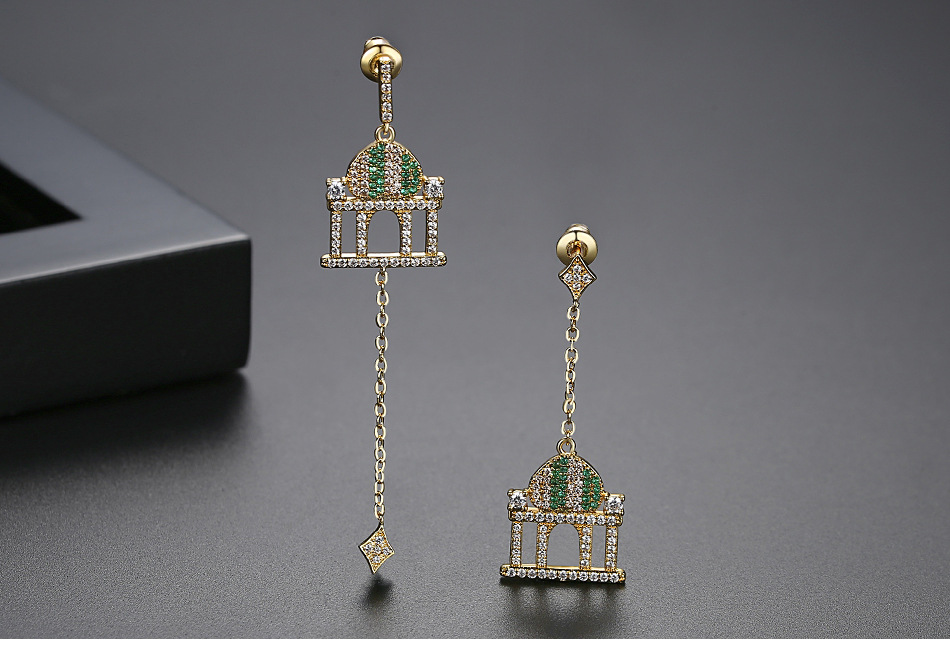 Creative Castle Pendant Earrings Left And Right Asymmetric Long Ladies Earrings display picture 2