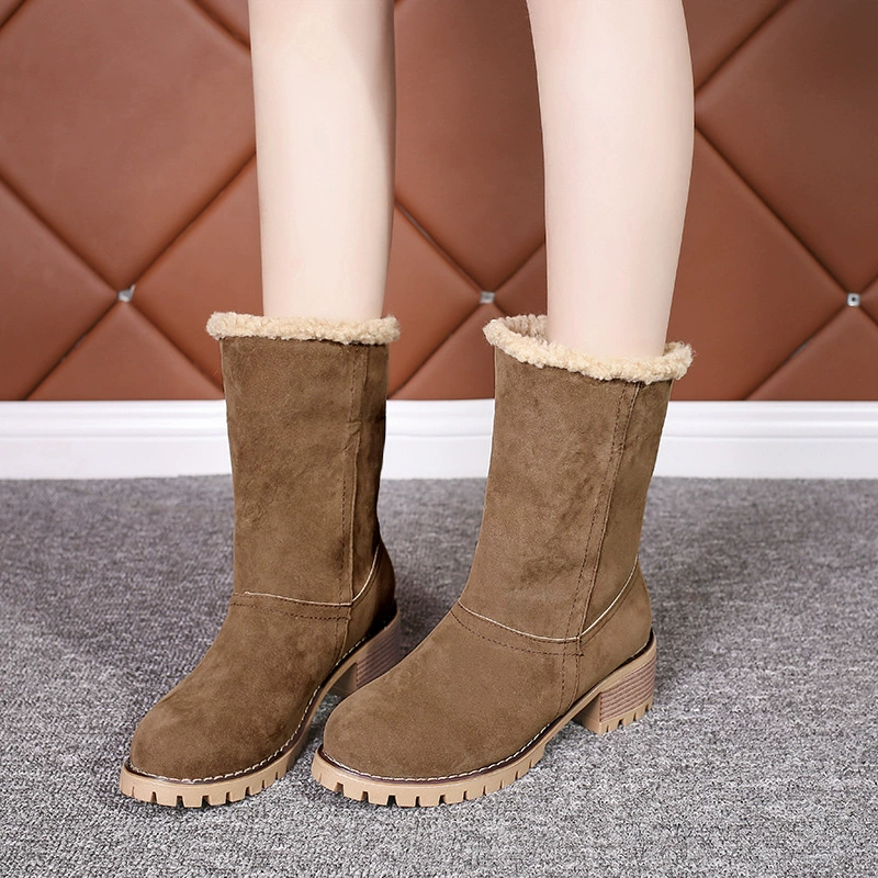 AliExpress Wish Large Size Cotton Boots 2019 Winter European and American New Martin Boots Women's Thick Heel Round Toe Mid-calf Snow Boots