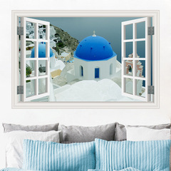 一件代發假窗戶3D風景牆貼紙客廳臥室背景牆裝飾貼畫宿舍自粘牆貼