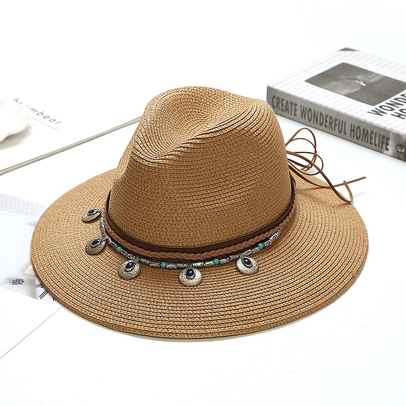 Viaje de verano nuevo sombrero de paja de protección solar de playa estilo coreano todo fósforo estilo étnico sombrero de ala grande Jazz femenino