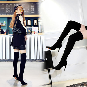 315-6 in Europe and the female fashion simple winter boot heel high-heeled suede sexy nightclub show thin knee-high boot