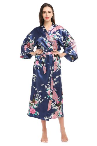 Peacock kimono clothing yukata for women girls Extended Pocket Summer Home Pajamas Cardigan Sexy Nightdress