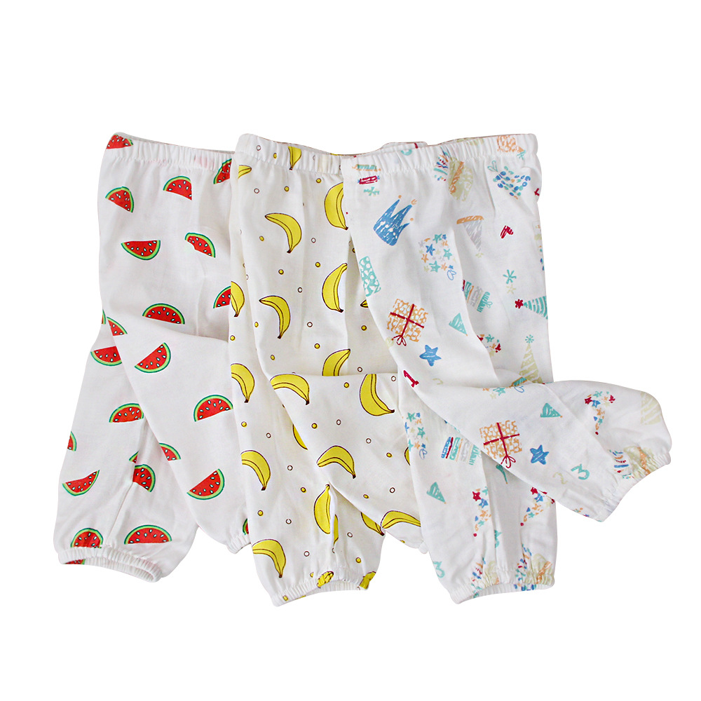 朴朴米夏季防蚊裤双层纱布薄款男女宝宝印花休闲裤儿童灯笼裤长裤