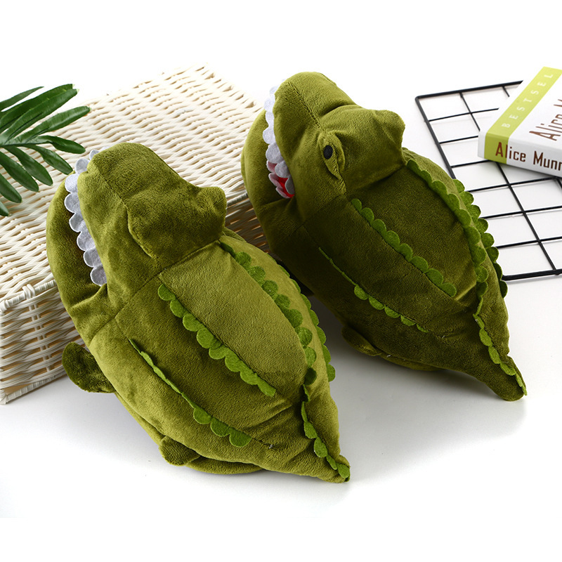 New Crocodile Slippers Winter Household Commodity Couple Plush Slippers Indoor Adult Non-Slip All-Covered Slippers