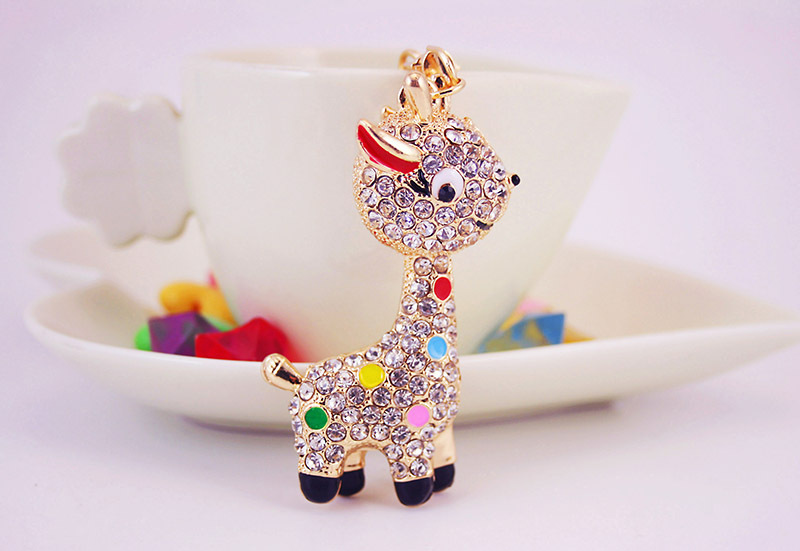 44g Weight Alloy, Metal Material Doll Pattern Unisex Gender Pink, Red, Blue Color Alloy Rhinestone Deer Keychain 10