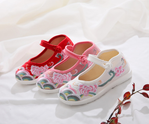 Girls Chinese folk dance hanfu embroidered shoes, ancient Hanfu shoes, comfortable soft sole single shoes, children dance shoes