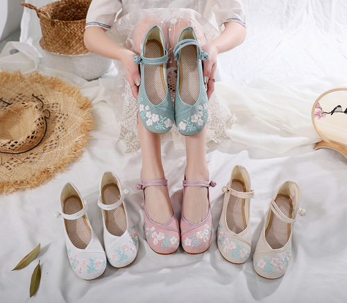 Undyed 2020 Spring and Autumn Hanfu Shoes, Versatile Embroidered Shoes, Cotton and Linen Wedge Shoes, Casual Plain Color Shoes