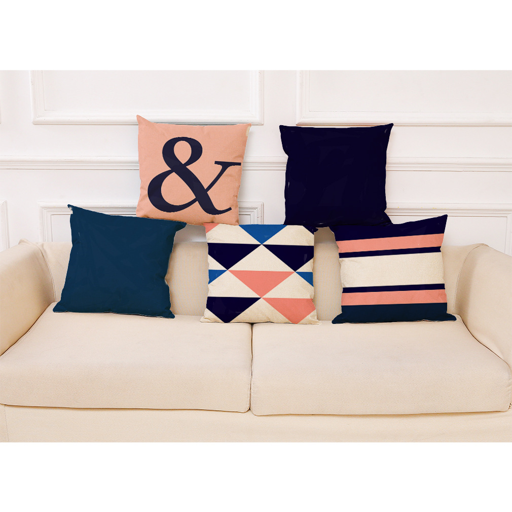 创意几何家居风格棉麻抱枕套 办公会所沙发靠垫午睡抱枕 来图定制