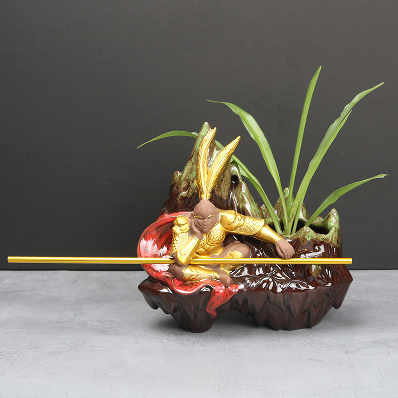 Creative Wukong Flower Ware Home Decorations Ornaments Tea Table Green Flower Vase Ceramic Hydroponic Flower Pot Container