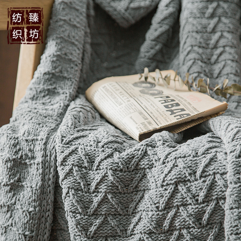 新款雪尼尔四角流苏立体v字针织毯 家居软装 空调沙发懒人盖毯