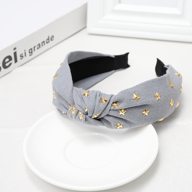 Cloth Headband Korean Simple Solid Color Rhinestone Star Knot Headband display picture 5