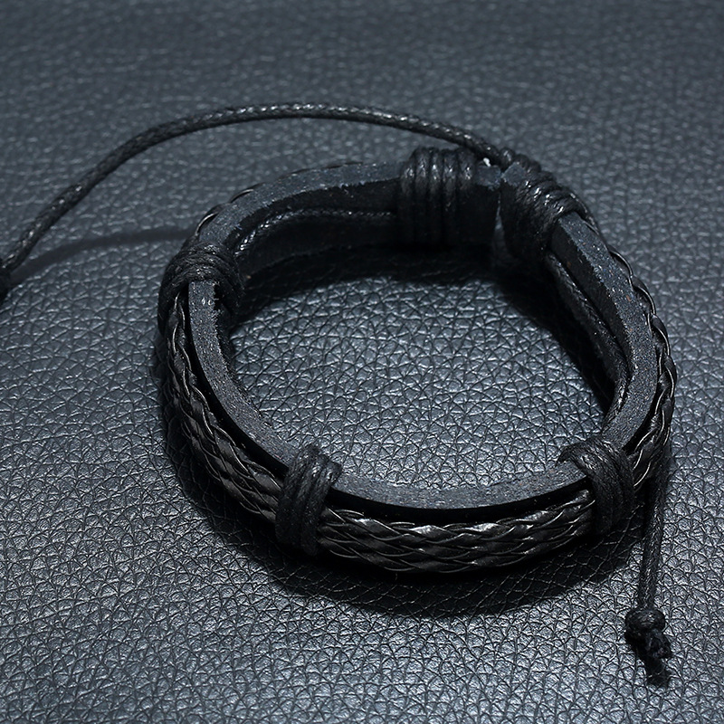 Cross-border new jewelry vintage woven leather bracelet simple European and American menu0027s imita