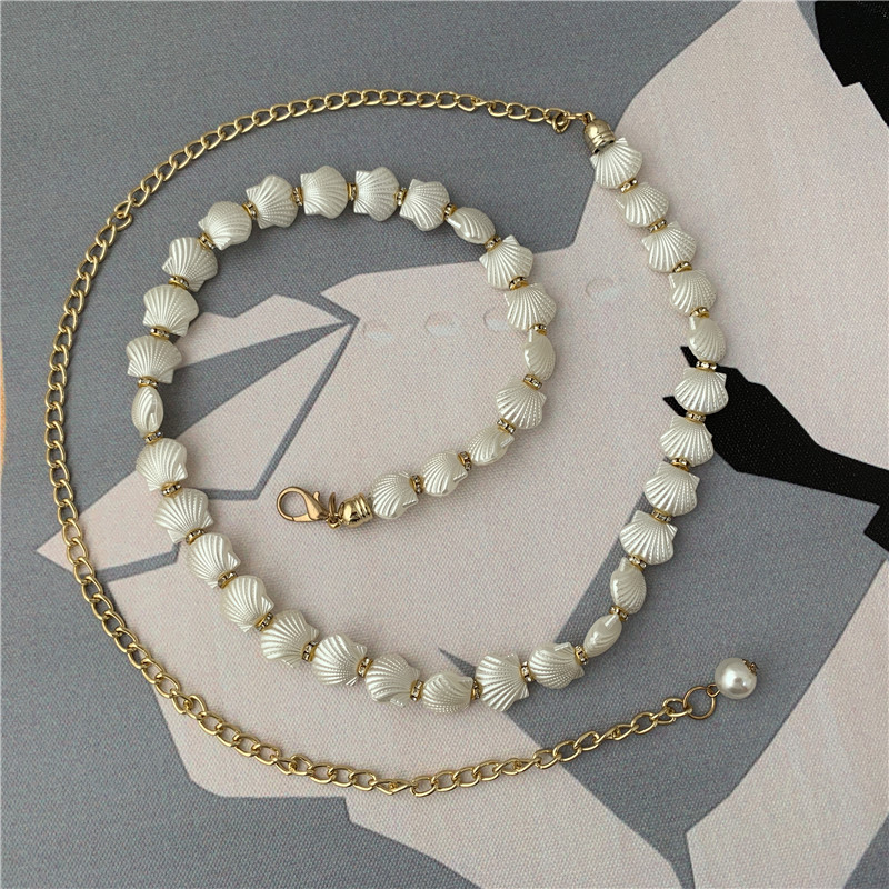 Elegant Women's Waist Chain With Pearl Shell For Dresses And Belts_voghion.com