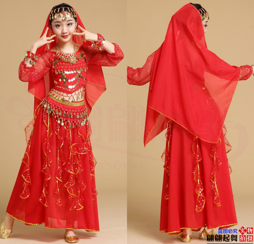 Children's long-sleeved Indian dance costumes Xinjiang dance costumes girls belly dance costumes toddlers ethnic dance costumes