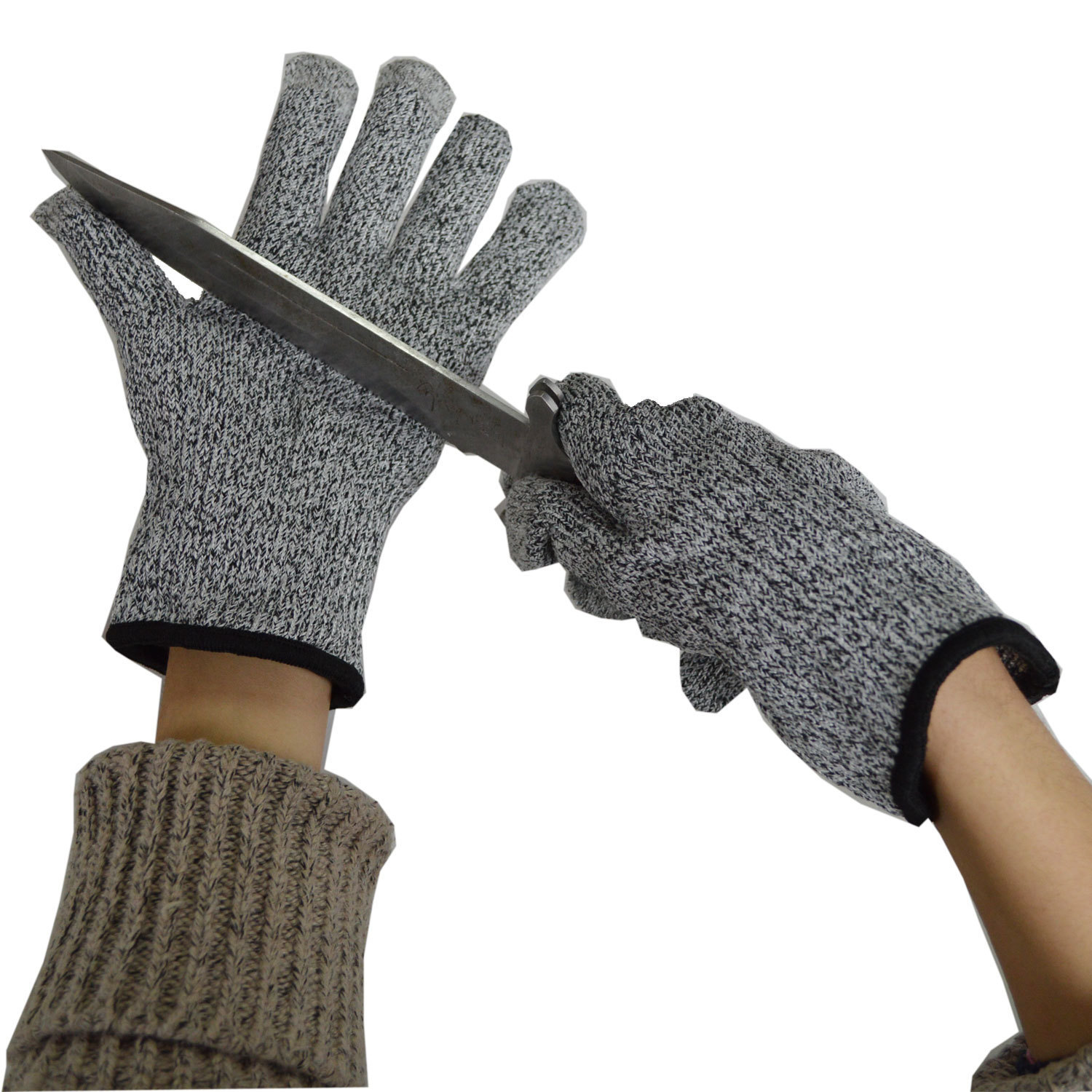 新品防割触屏点胶防滑耐磨5级防护PE防切割手套木工浸胶钢丝手套