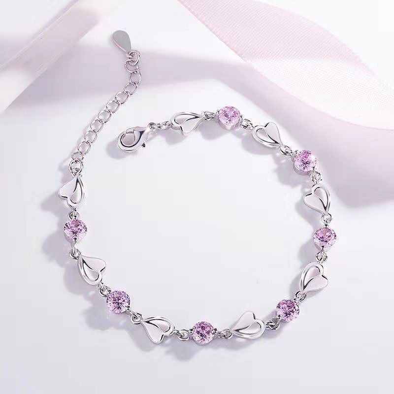 Alloy Silver Plated Sweet Heart Shape Plating Inlay Zircon Bracelets display picture 1