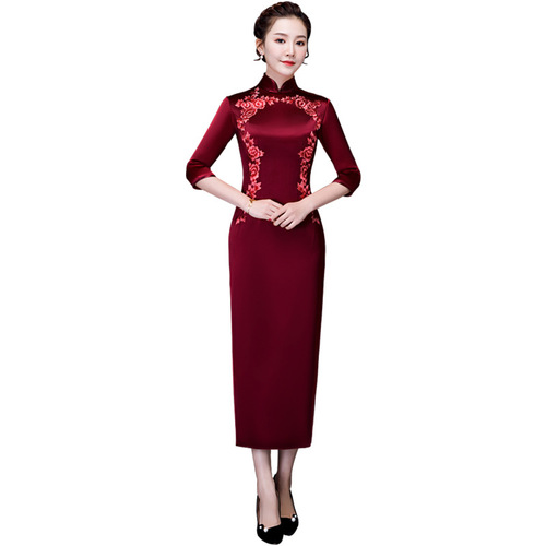 Traditional Chinese Dress Qipao Dresses for Women Season thickened long cheongsam wedding banquet Qipao skirt dress