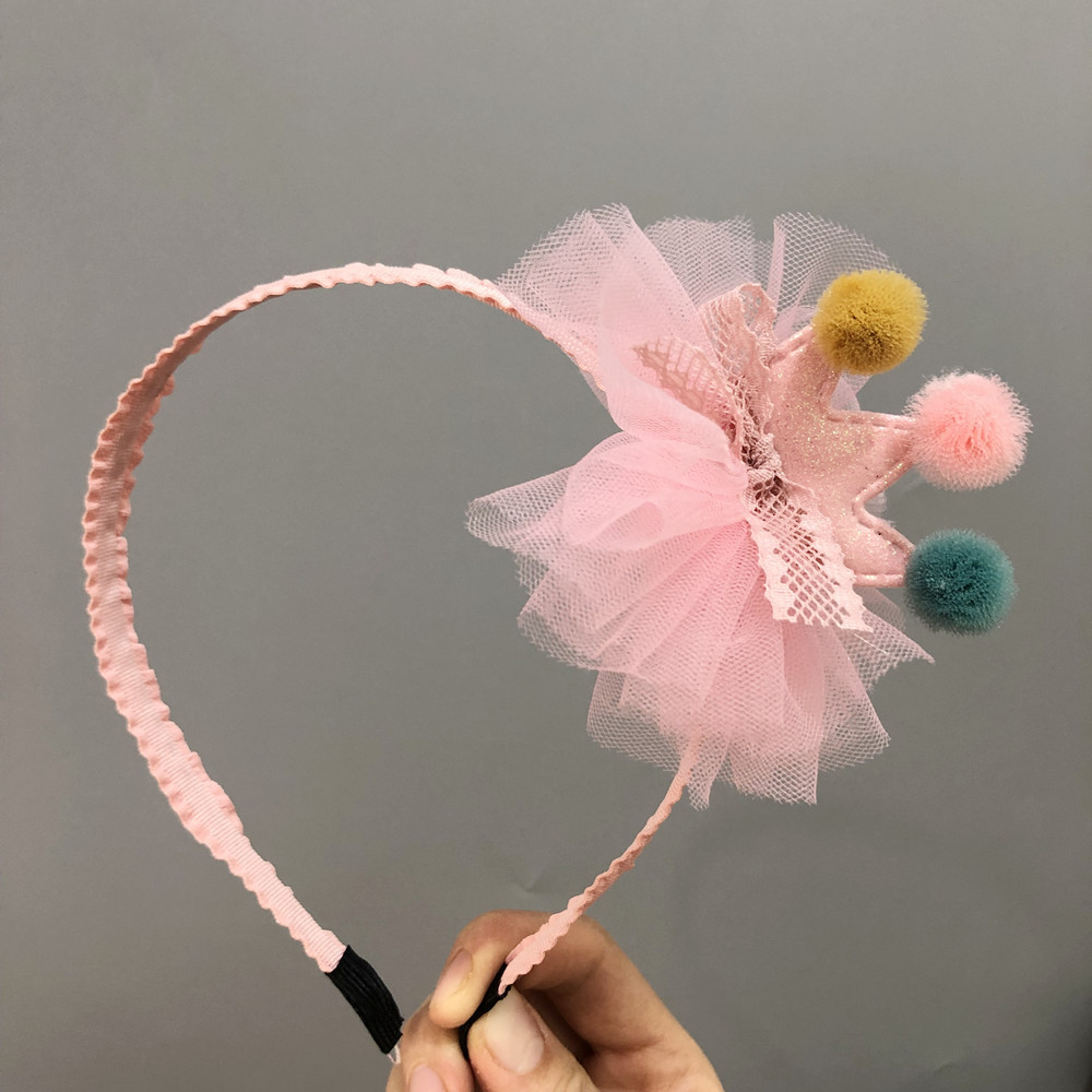 110g Weight Hair Accessories Classification Plaid, Crown Pattern Kid'S Gender Epoxy Design Pink, Purple, Silver Color Cute Sequin Crown Colorful Ball Net Yarn Children's Headband 3