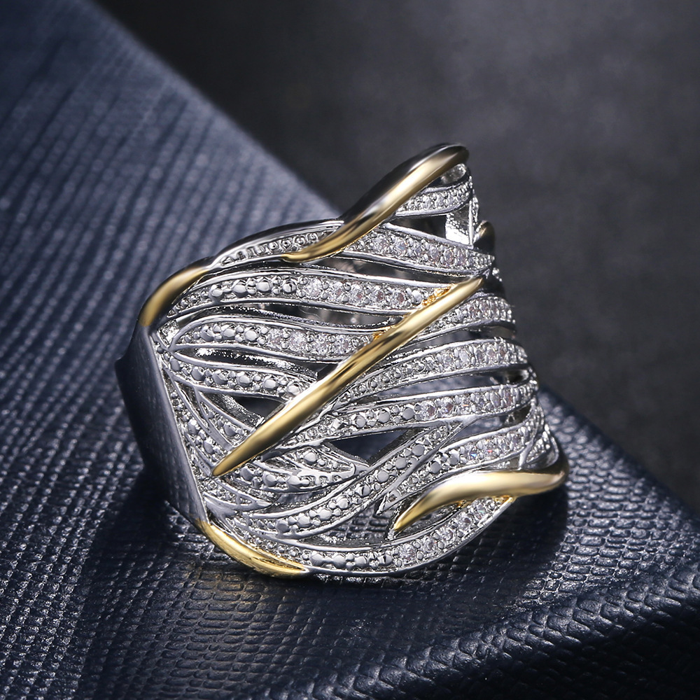 Retro Full Diamond Zircon Winding Multi-layer Gold Two-tone Ring display picture 2