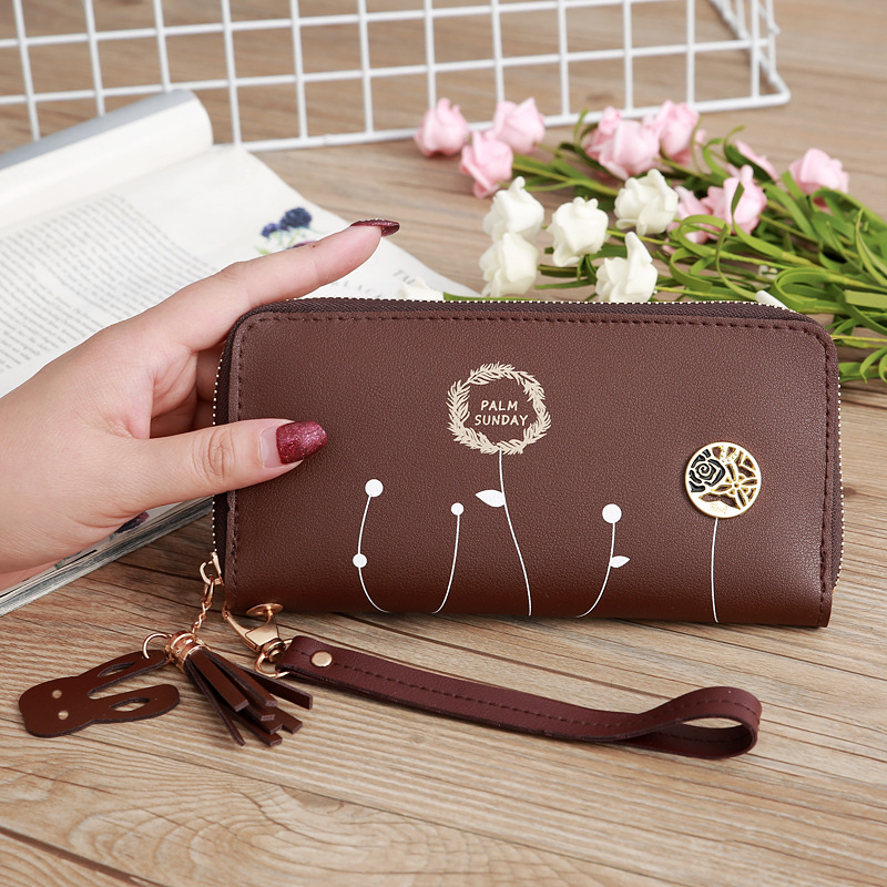 93g Weight Polyester Lining Material Zipper Closure Type Business Occasion Pu Leather Material Solid Color Pattern Women'S Gender Square Shape Dark Grey, Grey, Rose Red, Pink, Green, Blue, Yellow, Black Color Korean Printing Medium Long Single Pull Wallet Wholesale 5