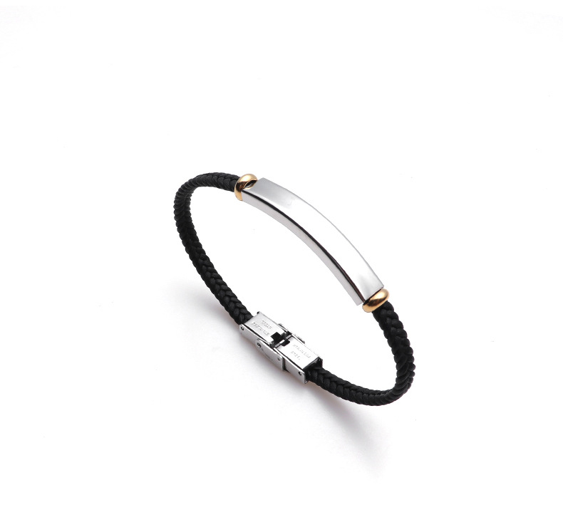 Flettet læderarmbånd med rustfrit stål til par_voghion.com