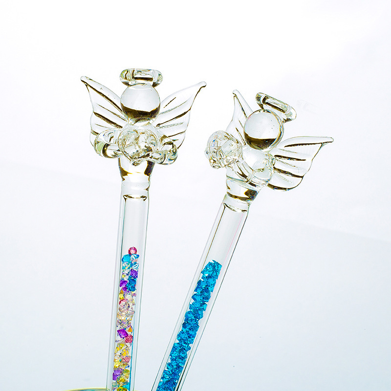 Entrega de una sola pieza de vidrio Ángel varilla de agitación café leche en polvo leche té bebida taza de jugo varilla de agitación ventas directas de fábrica