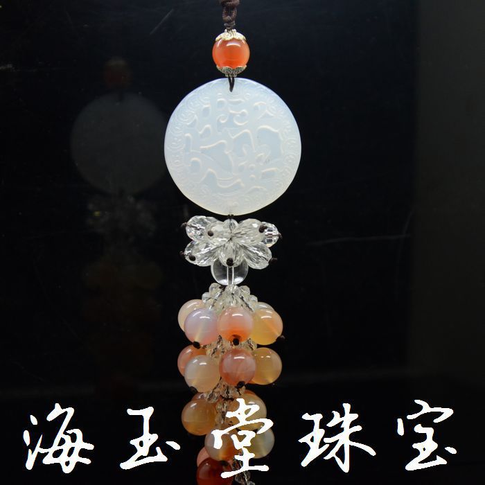 White agate protective amulet for car, rear view mirror jade, accessory