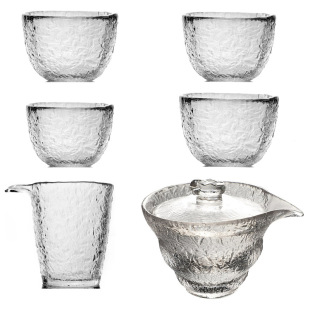 Wholesale Japanese-style first snow covered bowl male Cup teacup set hammer pattern tea set handmade glass hand grab pot tea dispenser