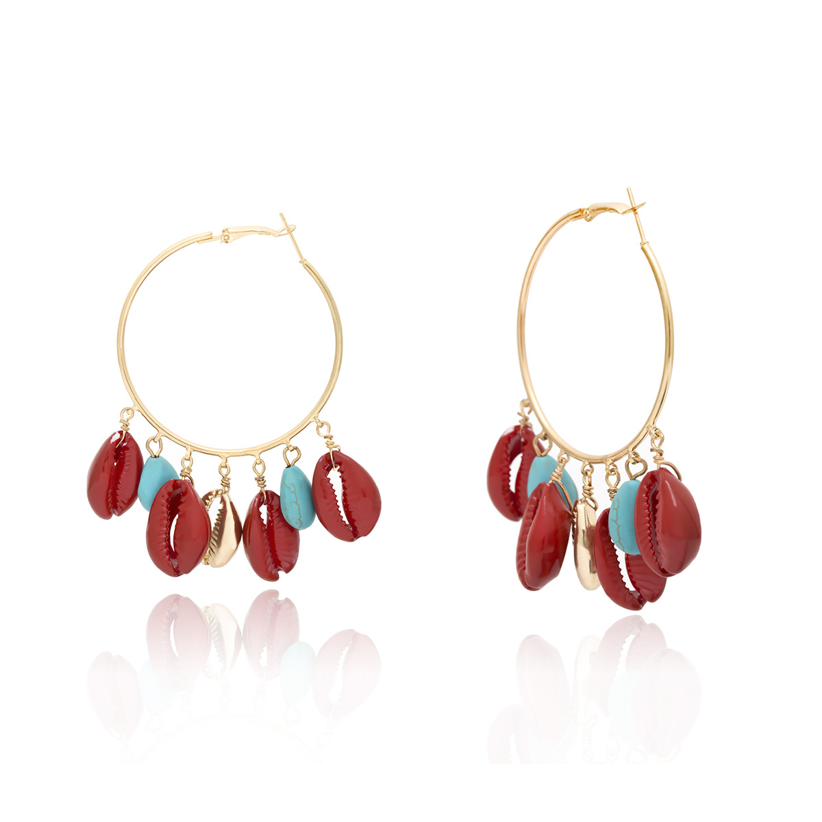 Jewelry Simple Large Circle Turquoise Women Spray Painted Shell Ethnic Style Exaggerated Earrings_voghion.com