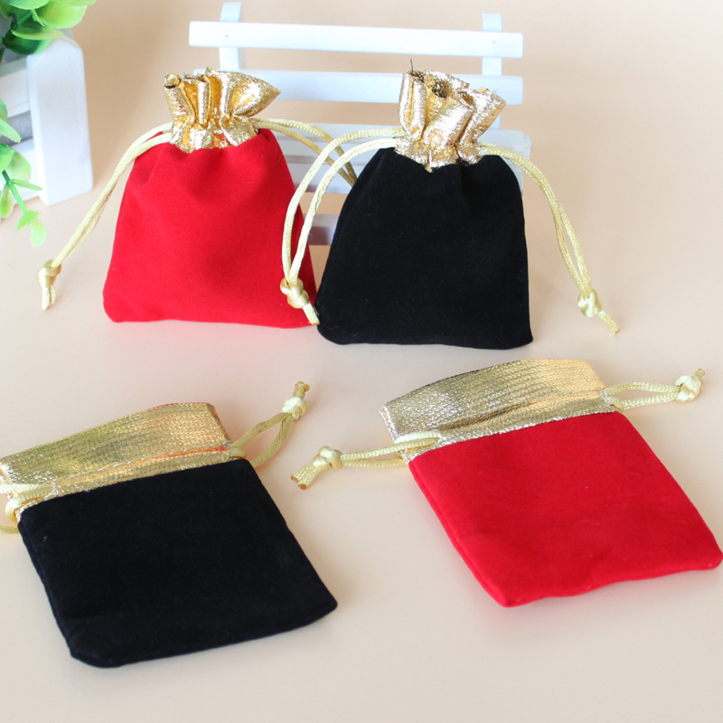 红色绒布袋金边玉器首饰袋抽绳束口袋礼品饰品包装袋