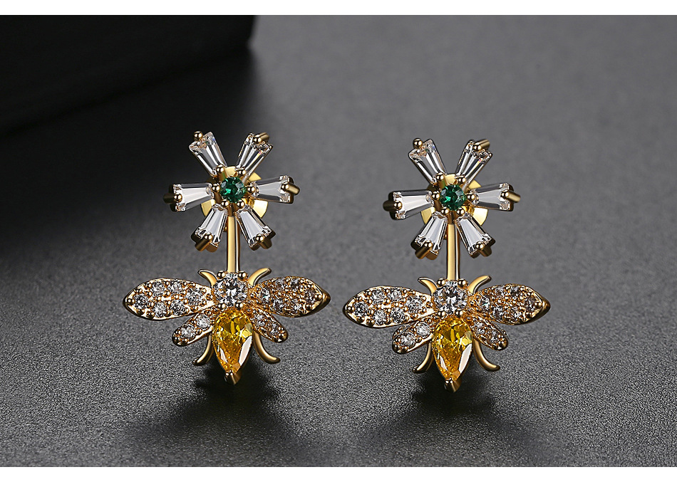 Fashion Flower Bee Earring Fashion Korean Creative Bee Pendant Earrings Sweet Banquet Earrings display picture 2