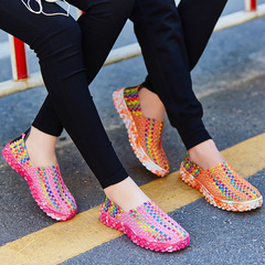 2021夏季新款時尚透氣情侶編織鞋跨境男休閒運動鞋鬆緊懶人鞋女潮