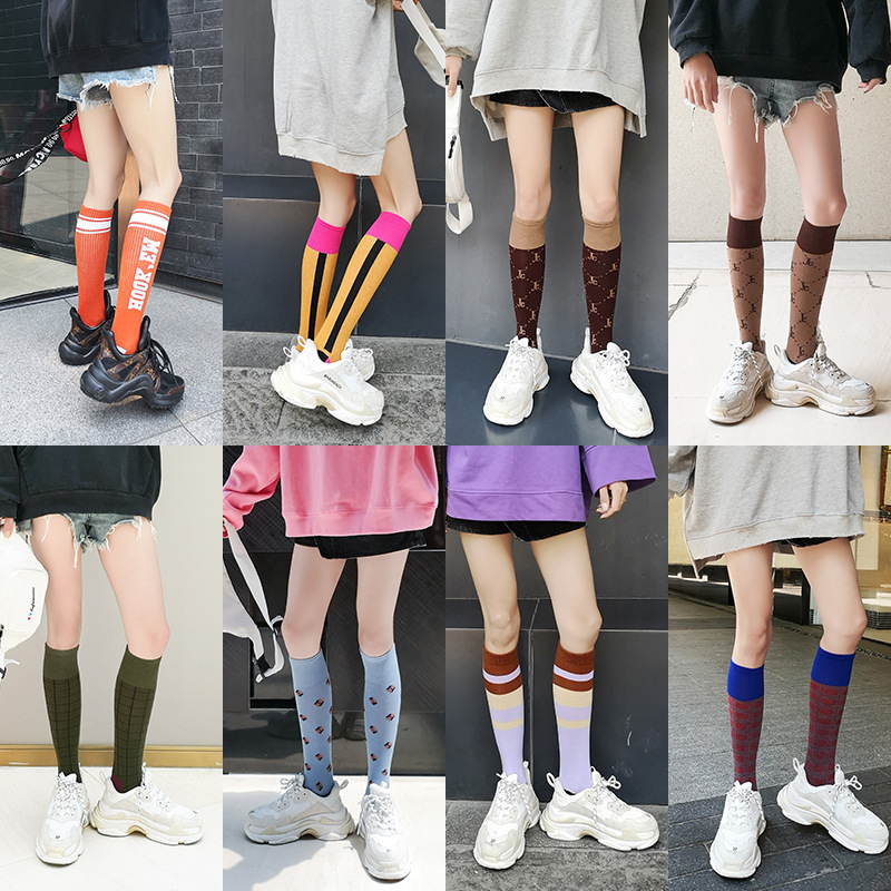 Trendy Internet Celebrity Calf Socks, Color-Blocked Houndstooth Pattern Women's Knee-High Socks, High Tube Long Socks, Fashionable Slouch Socks, Beautiful Legs