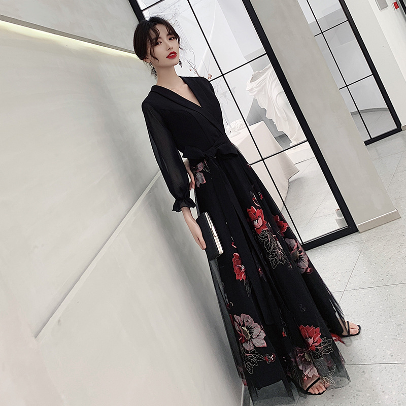 Black Evening Dress for Foreign Trade, 2026 New Model, Elegant Banquet Style, Cross-Border Wedding Dress, Host's Fairy-Like Dreamy Gown Black Evening Dress for Foreign Trade, 2026 New Model, Elegant Banquet Style, Cross-Border Wedding Dress, Host's Fairy-Like Dreamy Gown