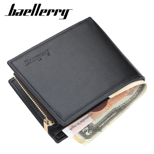 Baellerry Men's Short Business Wallet Korean Style Multi-Card Slot Tri-Fold Money Clip Bag Zipper Purse Wholesale