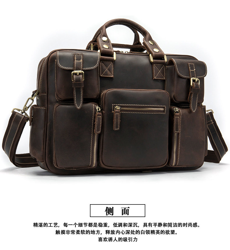 Túi du lịch nam da bò thật cổ điển Âu Mỹ dung tích lớn 42×13×30 cm — Cà phê, Màu nâu, Đỏ rượu chi tiết 34