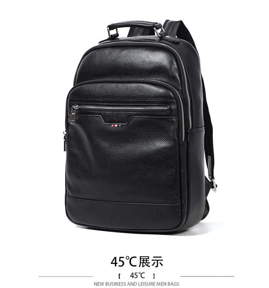 Ba lô nam da bò lớp đầu tiên, ba lô da đựng laptop 14 inch kiểu công sở — Màu đen chi tiết 8