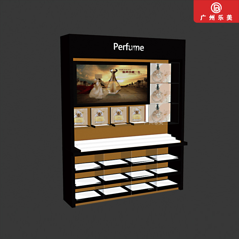 高档化妆品展示柜 黑色烤漆彩妆店展示柜 彩妆高柜厂家定做