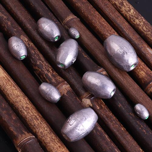 Wholesale manufacturer's grooved olive-shaped lead sinker anti-line damage fishing tackle, wholesale fishing tackle, middle-range lead sinker plastic core tube sinker