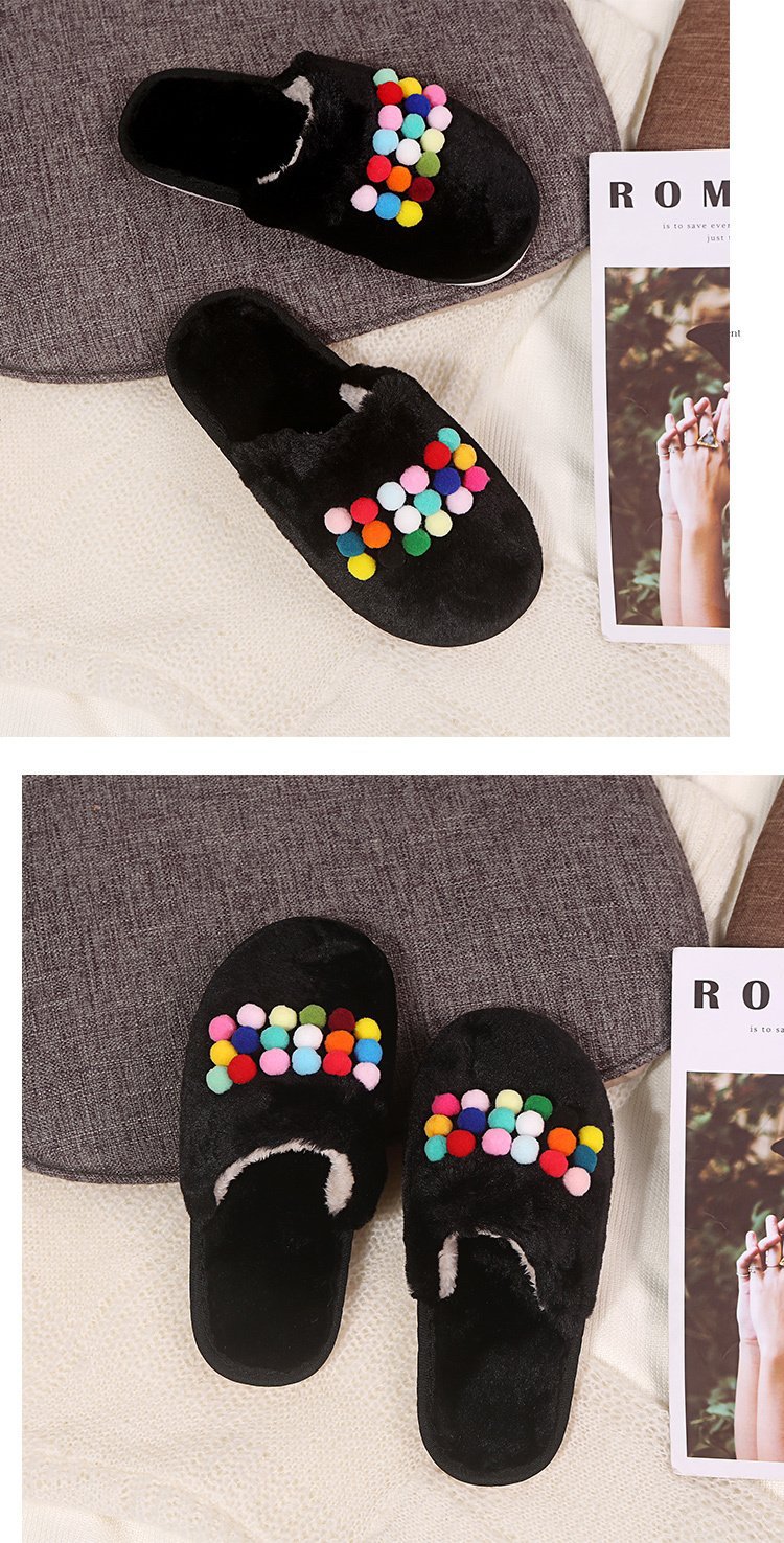 Simple Hair Ball Cotton Thick Warm Slippers NSKJX104849