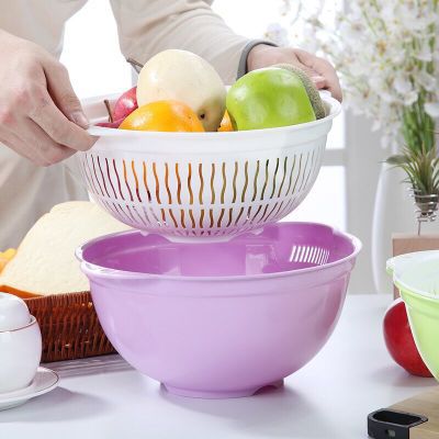 塑料双层洗菜篮沥水篮 厨房篮子家用果盘多功能圆形洗菜盆水果篮|ms
