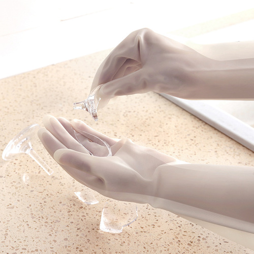 Rubber translucent dishwashing gloves Translucent white waterproof kitchen laundry clothes and dishes plastic cleaning housework gloves