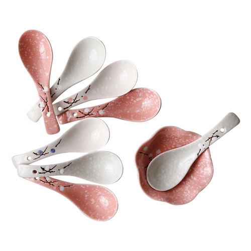 Snowflake powder small spoon Japanese style soup spoon underglaze color ceramic home restaurant spoon supply Amazon