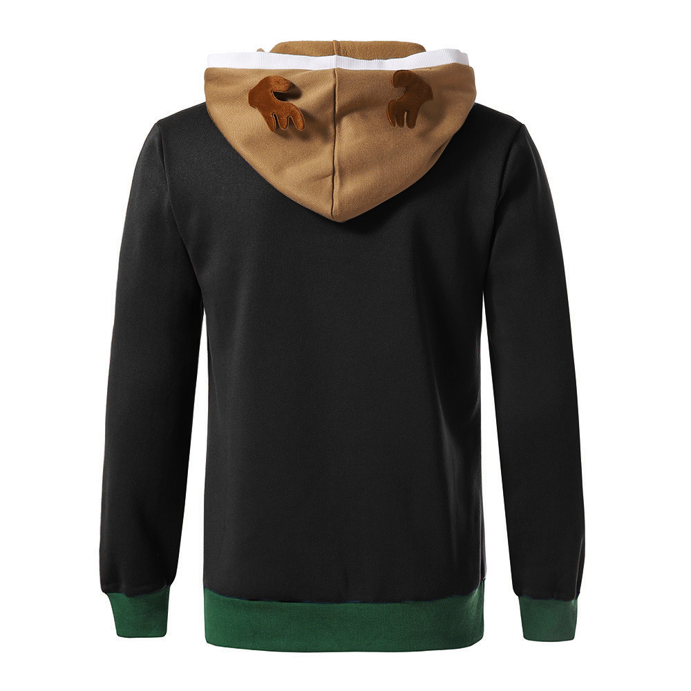 Sudadera con capucha navideña hombre estampado ciervo color block_voghion.com