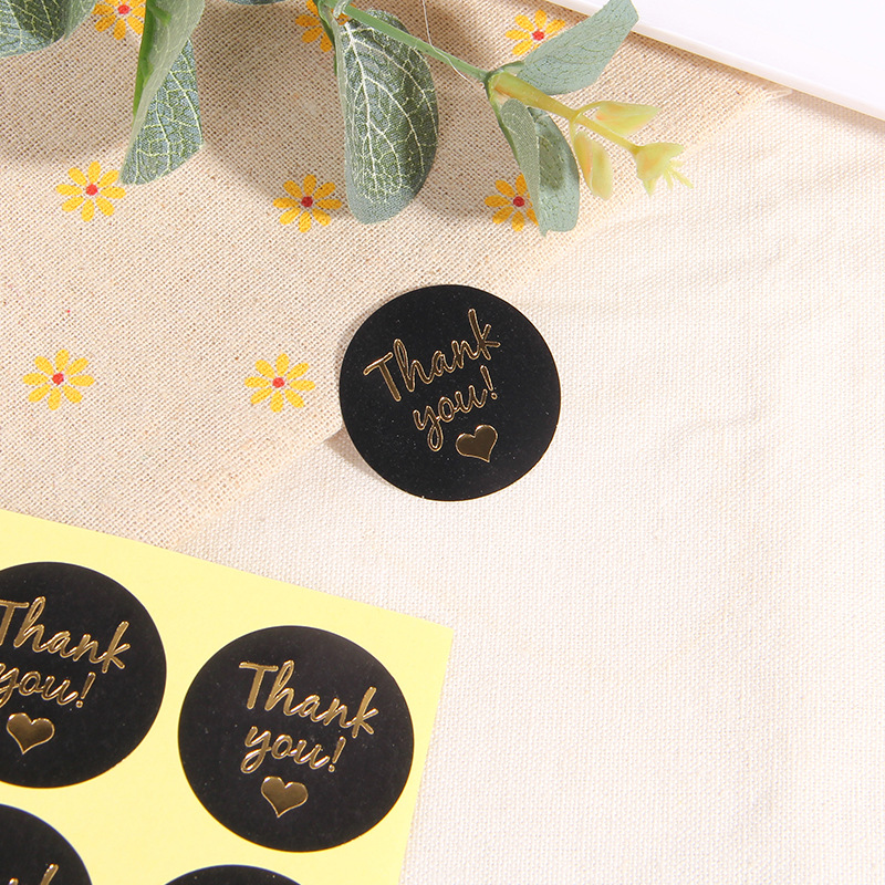Baking packaging sealing stickers 12 round stickers black background Gold words Thank You stickers moon cake box egg yolk crisp decoration