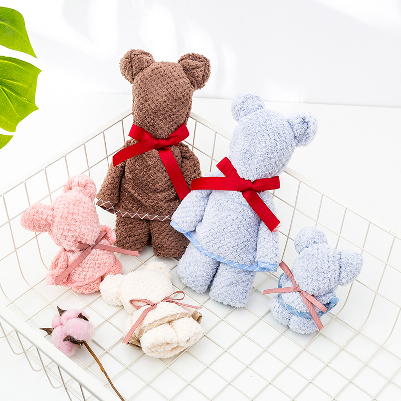 婚庆礼品毛巾伴手礼巾小熊造型珊瑚绒吸水毛巾面巾节日手巾
