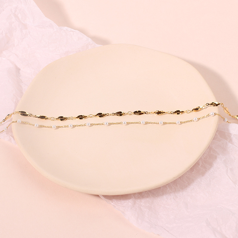6g Weight Necklace Classification Anniversary, Business, Travel Occasion Women'S Gender Gold Color Fashion Multilayer Pearl Glossy Copper Necklace Wholesale 3